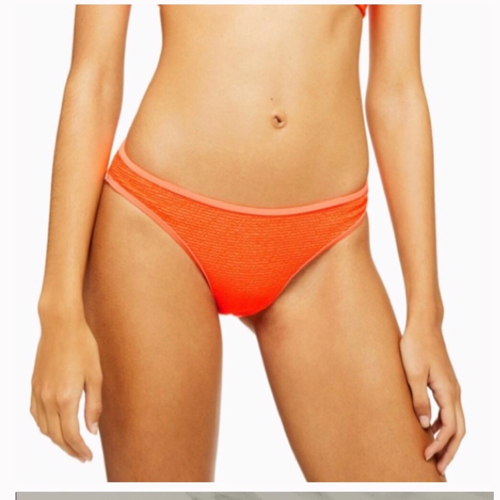 TopShop Neon Orange Crinkle Bikini Swim Bottoms Sz US6